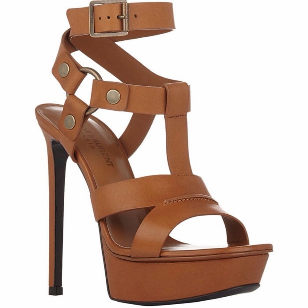 Saint Laurent Brown Leather Platform Heels